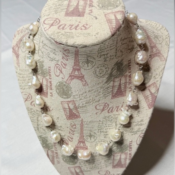 White Baroque Pearls Necklace Adjustable Sterling Silver Chain 17”-19” New - Picture 1 of 8